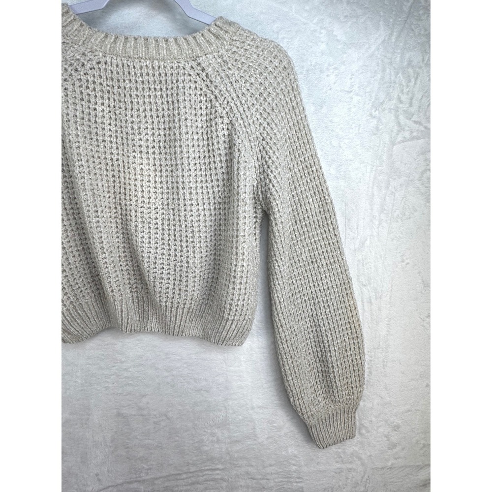 Altard State Chenille Waffle Knit Sweater Medium Oatmeal Cream Balloon Sleeve - Picture 3 of 11